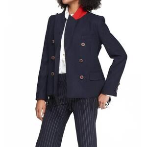 NEW VILAGALLO fringe button front coat in navy